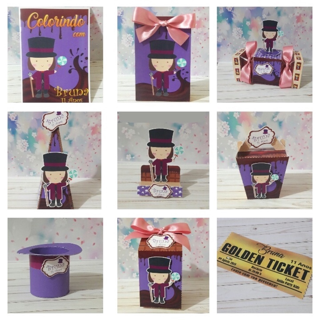 Caixinhas personalizadas, milk, cone e sushi, lembrancinhas, decoração Kit de festa aniversário A fantástica fábrica de chocolate