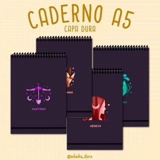 Caderno dos Zodíacos A5 com capa dura e espiral no topo/pontilhado/quadriculado/pautado/ Caderno de anotação.