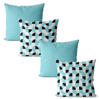 kit 4 capas para almofada geométrica azul e branco