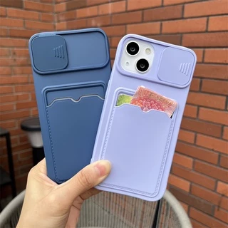 Capa Para Telefone Com Porta-Cartões iPhone 15 14 Pro Max 13 12 11 XR XS 6 6S 7 8 Plus SE2 Proteção Câmera Deslizante Doce