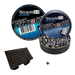 2 Latas de Chumbinho Nocaute 5.5mm 250 Unidades – Technogun + Porta Chumbo em Oferta na Shopee
