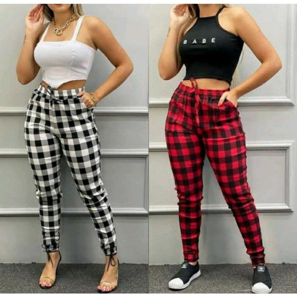 Calça jogger 2024 feminina xadrez