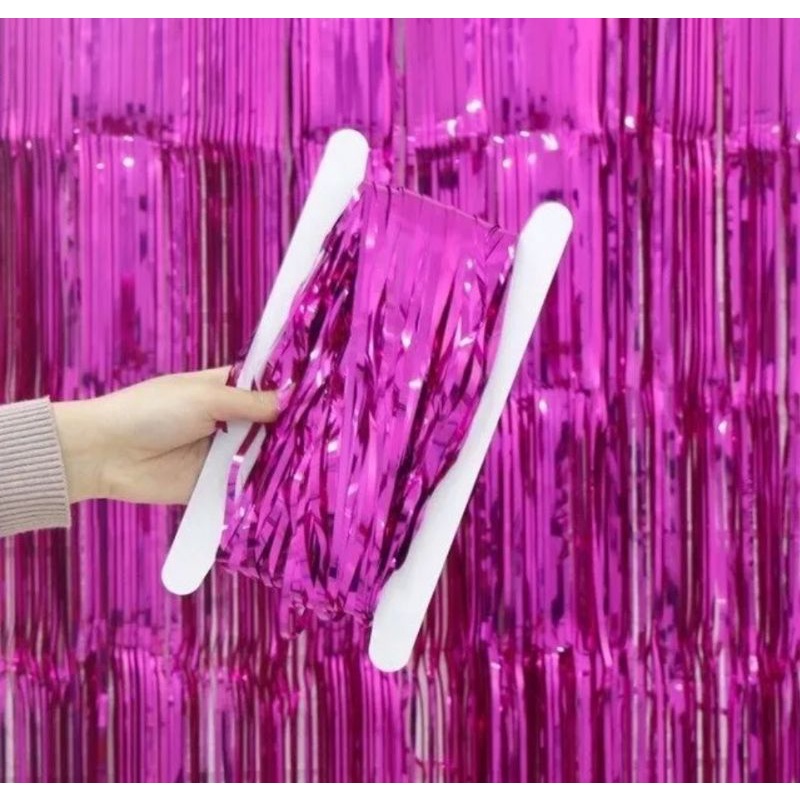 Cortina Metalizada Rosa Pink Franja Metálica Para Decoração De Festa ...