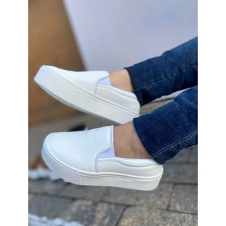 Tênis Feminino Casual Calce Fácil Slip On Iate Plataforma