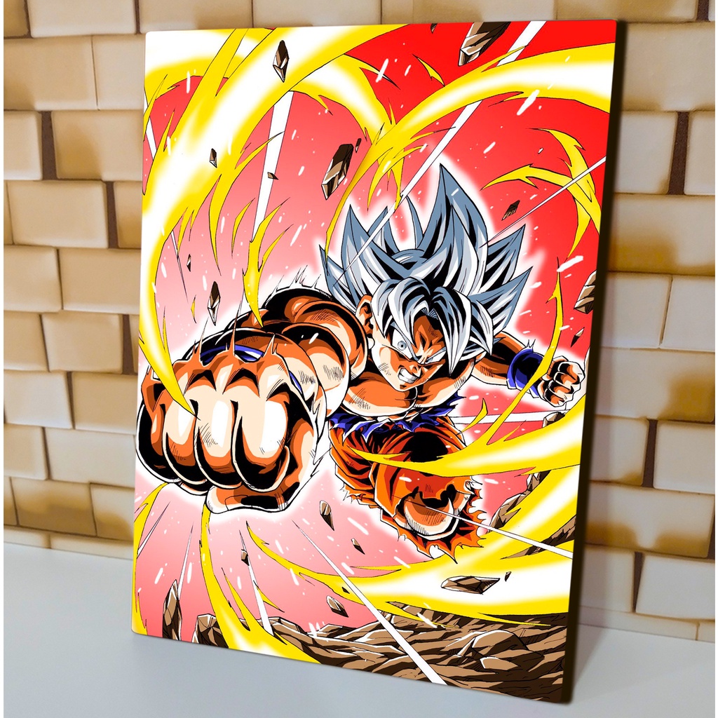 Quadro Decorativo Goku tema Dragon Ball Z Anime 28x20 Impressão à Laser MDF  Grosso 6mm