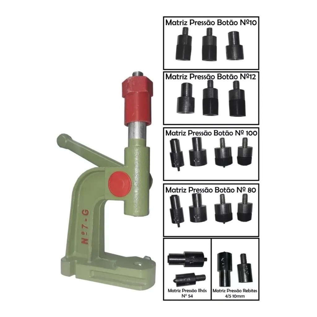 Maquina Pressão Pregar Botões Ilhós Rebite + 7 Jogos Matriz