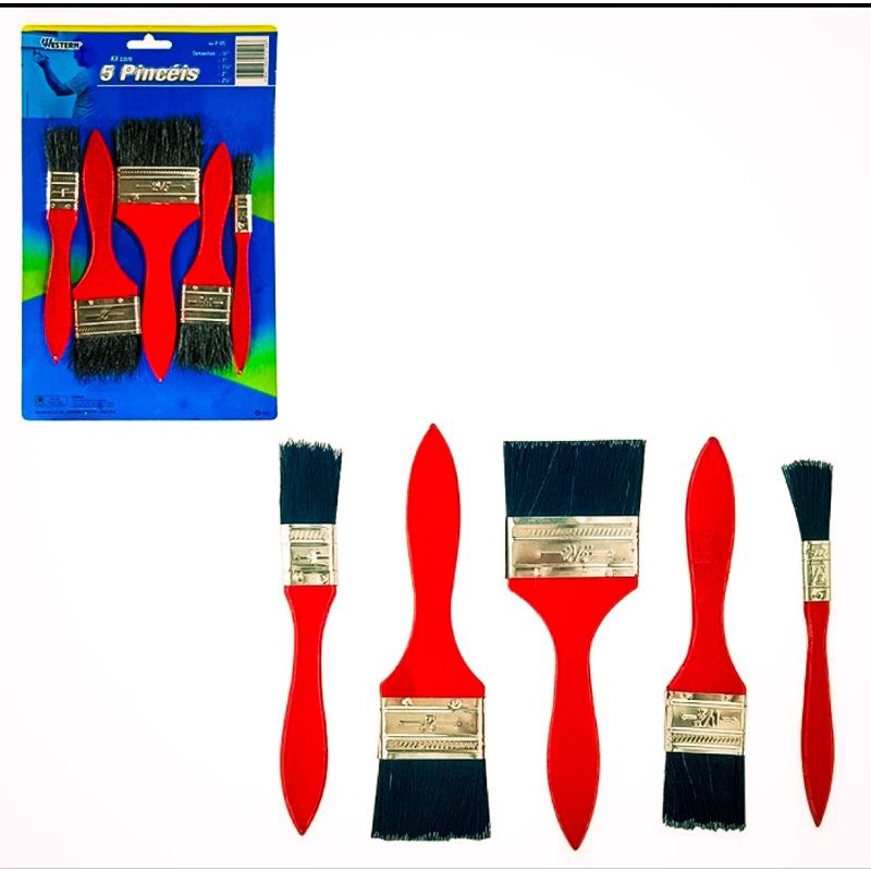 Kit 5 Pincel trincha Pintura Pintar metal Parede Tela Artesanato ...