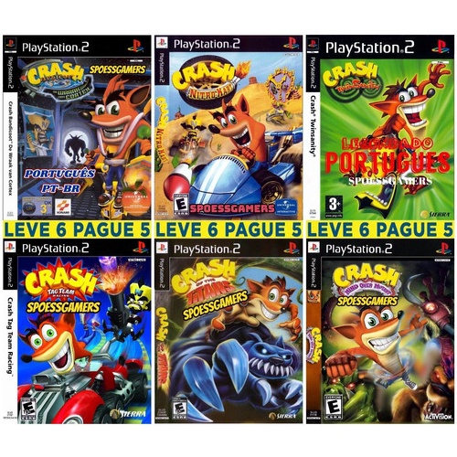 Crash Bandicoot Ps2 Coleção (6 Jogos 4 Dvds) Patch - Nitro