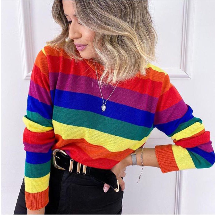 Blusa Feminina de Frio Manga Longa Colorida Arco iris Tricot Modal tecido de Qualidade Envio imediato Foto original do produto Shopee Brasil