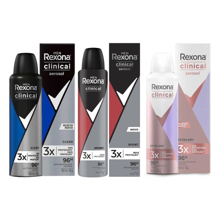 Kit C/4 Sortido Desod Rexona Clinical Aerosol 96h 150ml