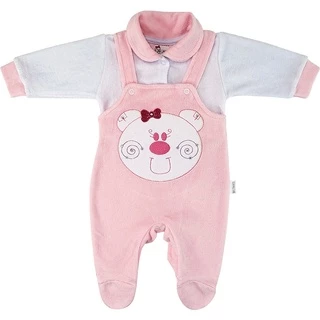 Macacão Bebê Jardineira Plush Bordado Ursa Menina Cores
