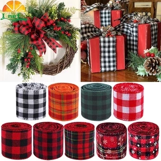 6m / Rolo Fita De Linho Xadrez Vermelho Verde Para Decoração De Árvore De Natal