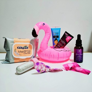 Kit Beleza Facial Skin Care com Boia Porta Copo do Flamingo Cuidados Femininos para pele do rosto pré e pós maquiagem 9 itens