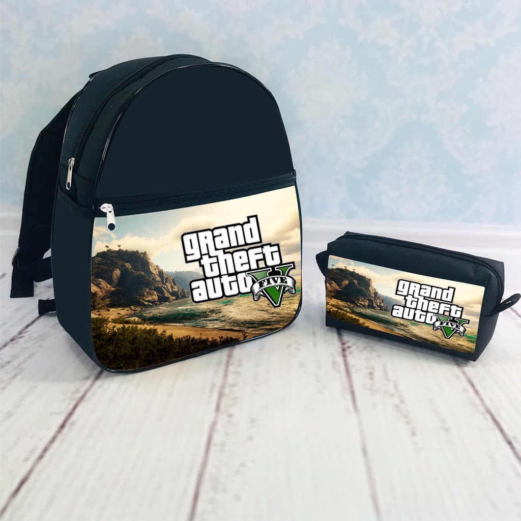 Mochila G + Estojo GTA V Personalizada com nome