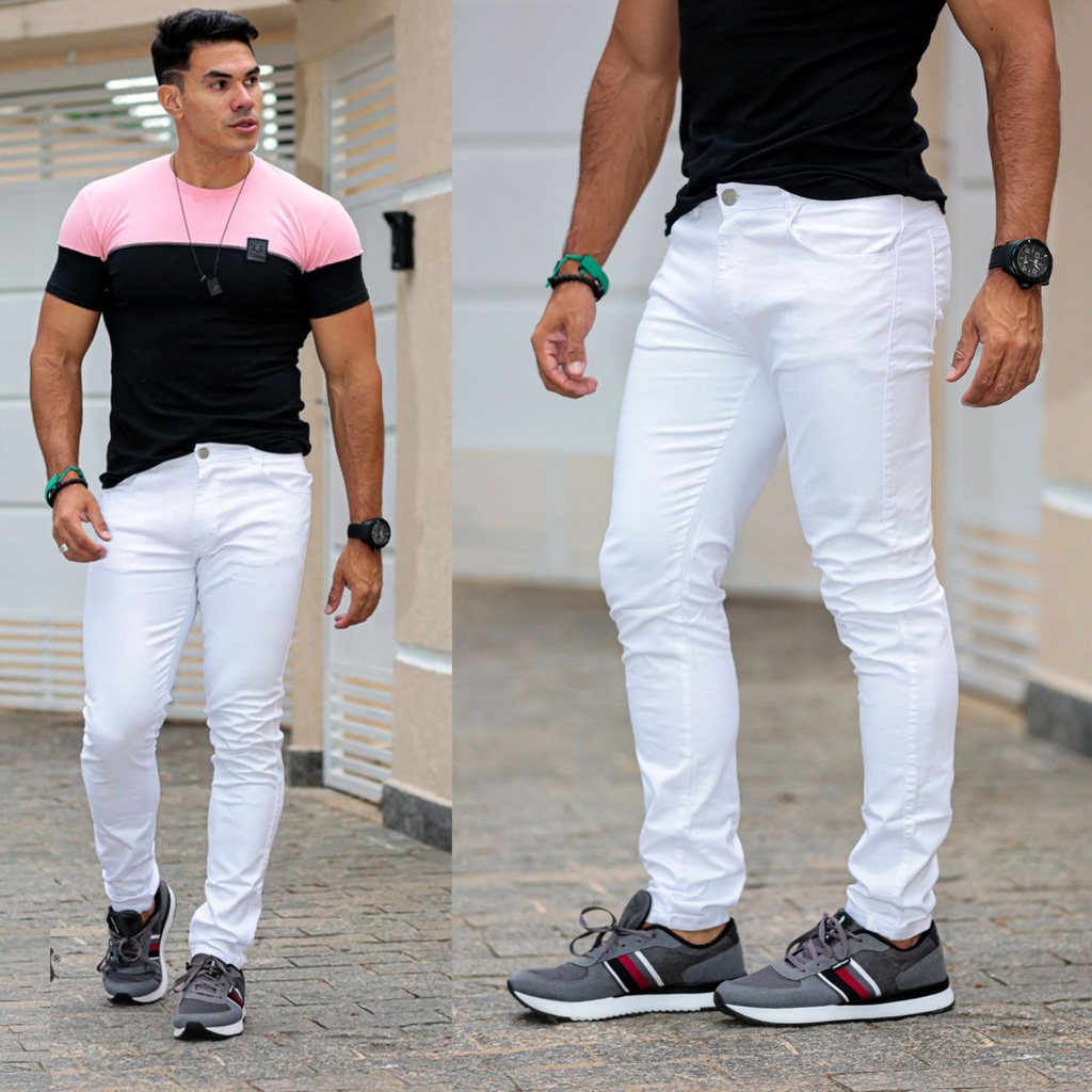 Calça branca store camisa preta homem