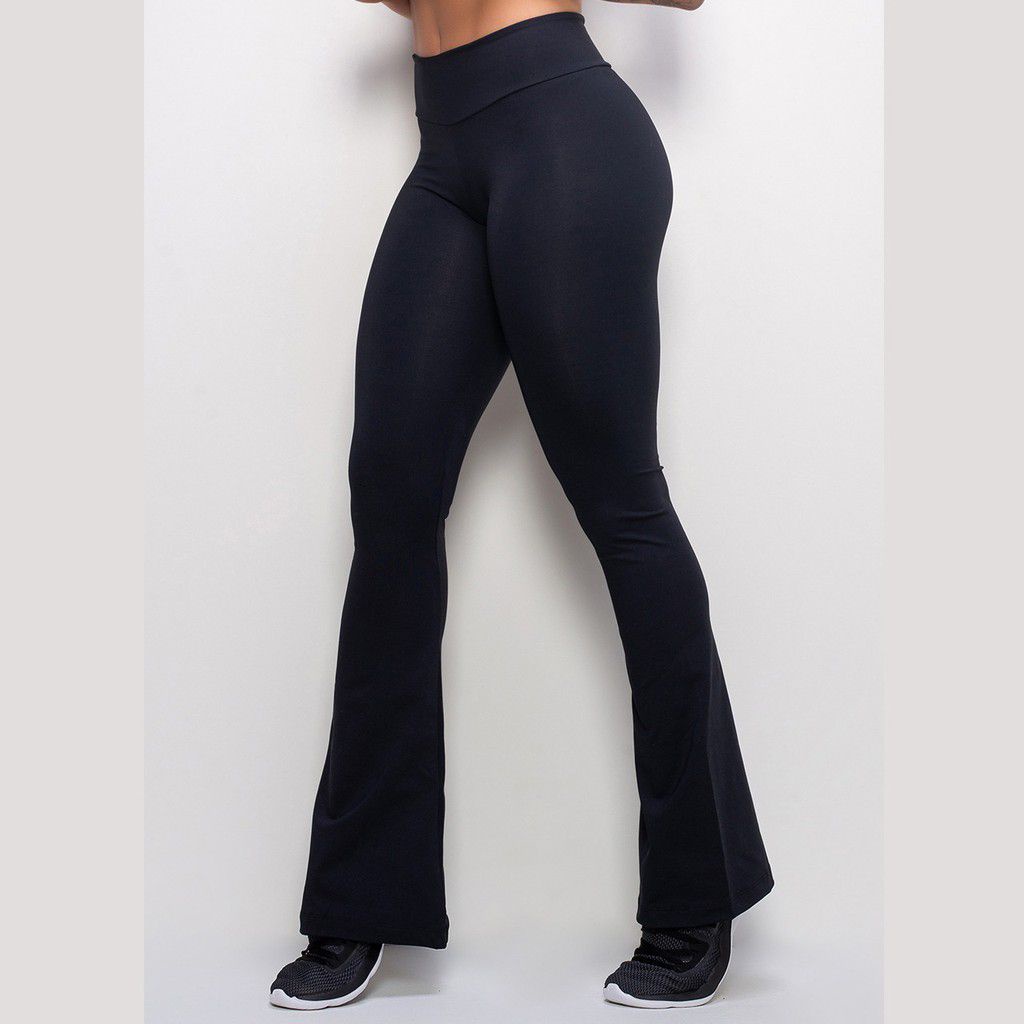 Kit 2 Calça Legging Flare Cintura Alta Bailarina Lisa Feminina Adulto -  Preto