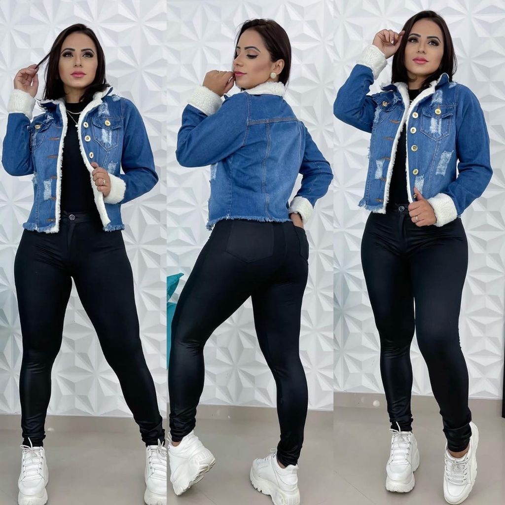 Jaqueta store jeans peluciada