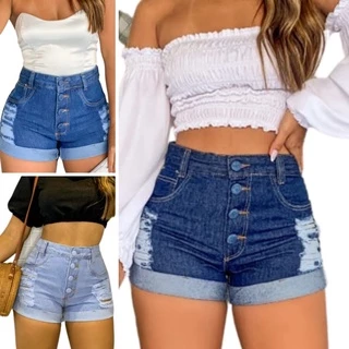 Kit Com 3 Shorts Jeans Femininos Cintura Alta Destroeyd Bermuda Feminino