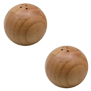 2 Saleiros Redondo Esférico em Bambu Maciço 7 cm Mimo Style