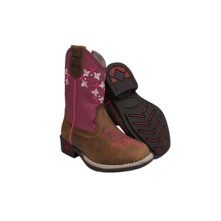 Bota Country Texana Bordada Bico Redondo Infantil Original Texas Rodeo Marro/Rosa Mostarda | Ref.: TR 234 - L2130