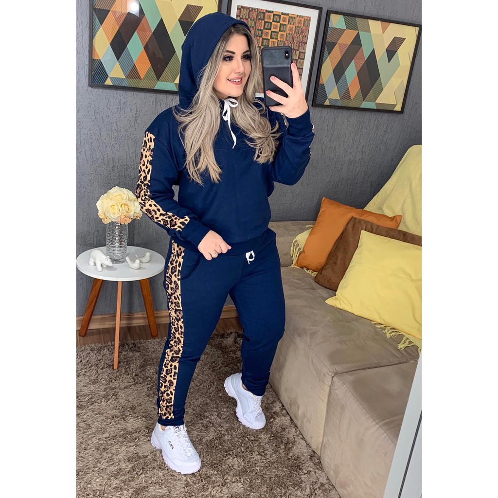 Conjunto moleton feminino flanelado moda inverno | Shopee Brasil