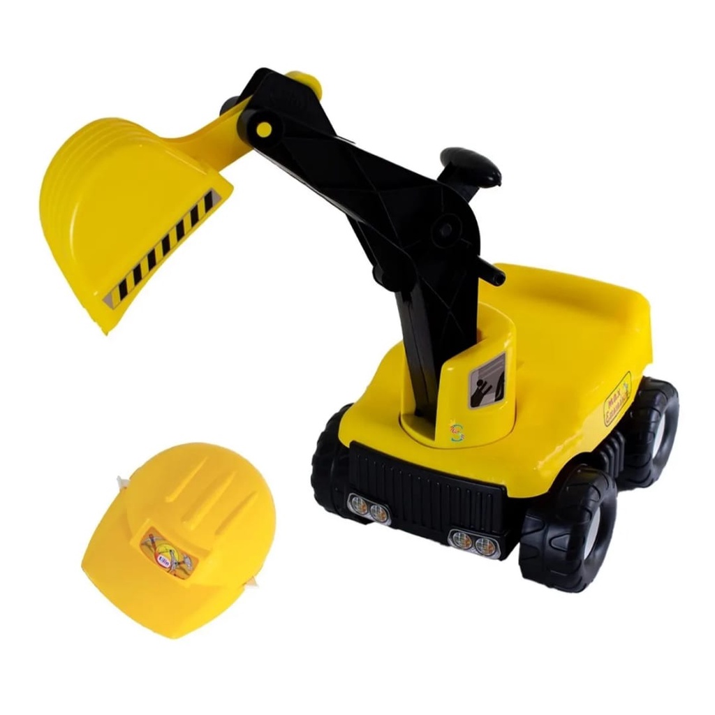 Brinquedo trator Carrinho Max Escavadeira Com Capacete E Base Articulada Que Gira 360 Graus