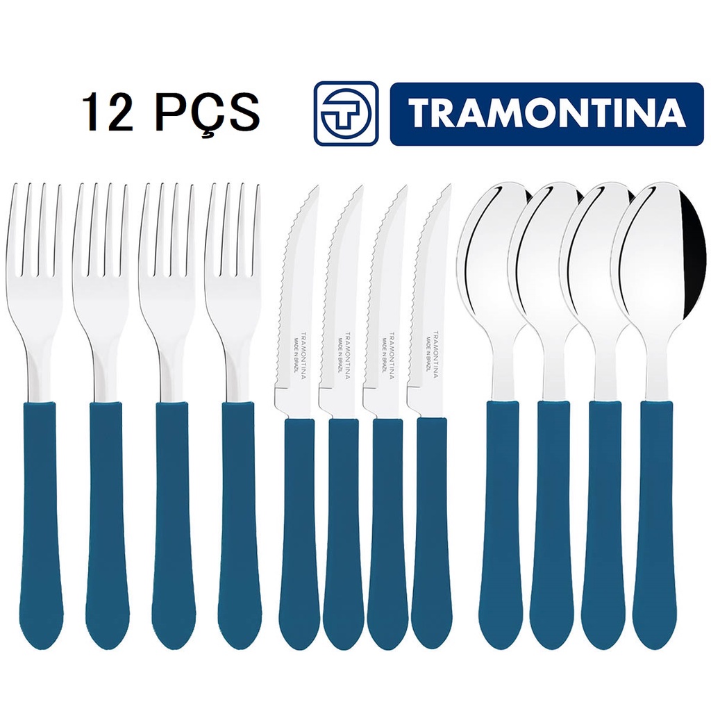 kit 12 talher tramontina jogo talheres LEME 4-FACA 4-GARFO 4-COLHER mesa sopa jantar inox