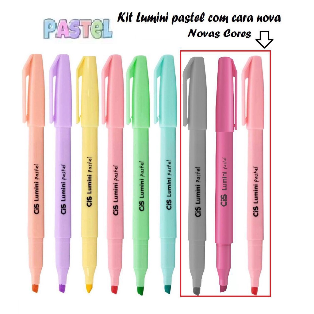 Kit Caneta Marca Texto Cis Lumini Pastel - Cores Novas