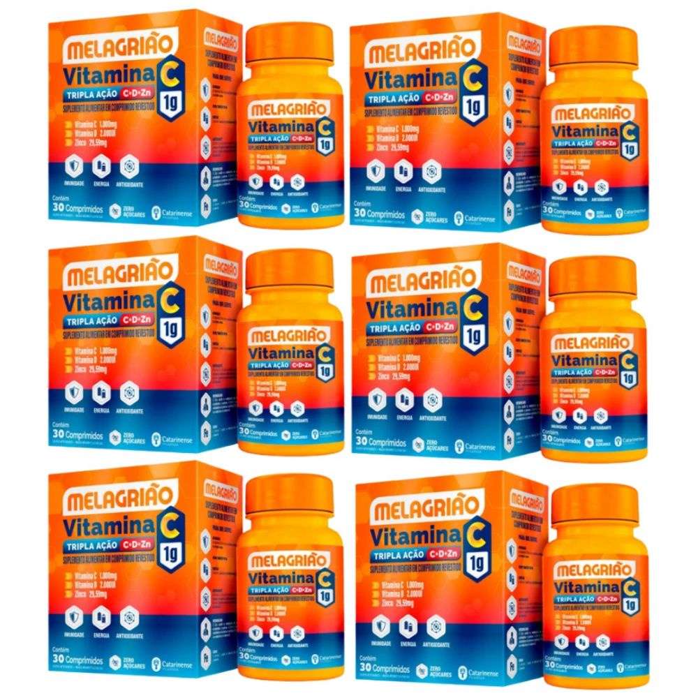 Melagrião® Vitamina C 1g Tripla Ação C+D+Zn 30 comprimidos - Melagrião