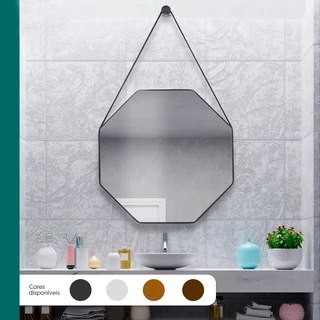 Espelho Adnet Redondo Lavabo Sextavado 60cm + Pino Suporte