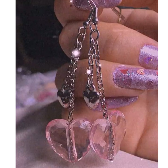 2000s acessórios rosa brilhante pêssego coração balançar brincos para  mulheres egirl jóias y2k moda harajuku brincos