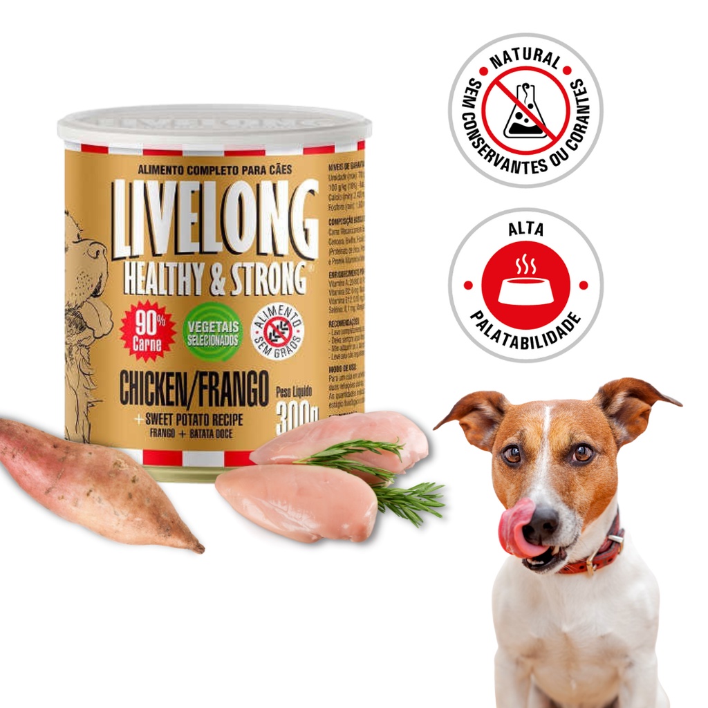 Ração Úmida Alimento Livelong Cães Sabor Frango Lata 300g | Shopee Brasil