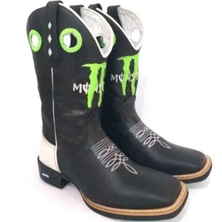 Bota Botina Masculina Bico Quadrado Texana Country Em Couro Bordado