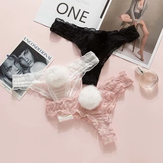 Calcinha renda rabo de coelho pompom bunny