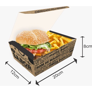 Embalagem Delivery Combo Hambúrguer Fritas Salgados 100 Unidades (Kraft)