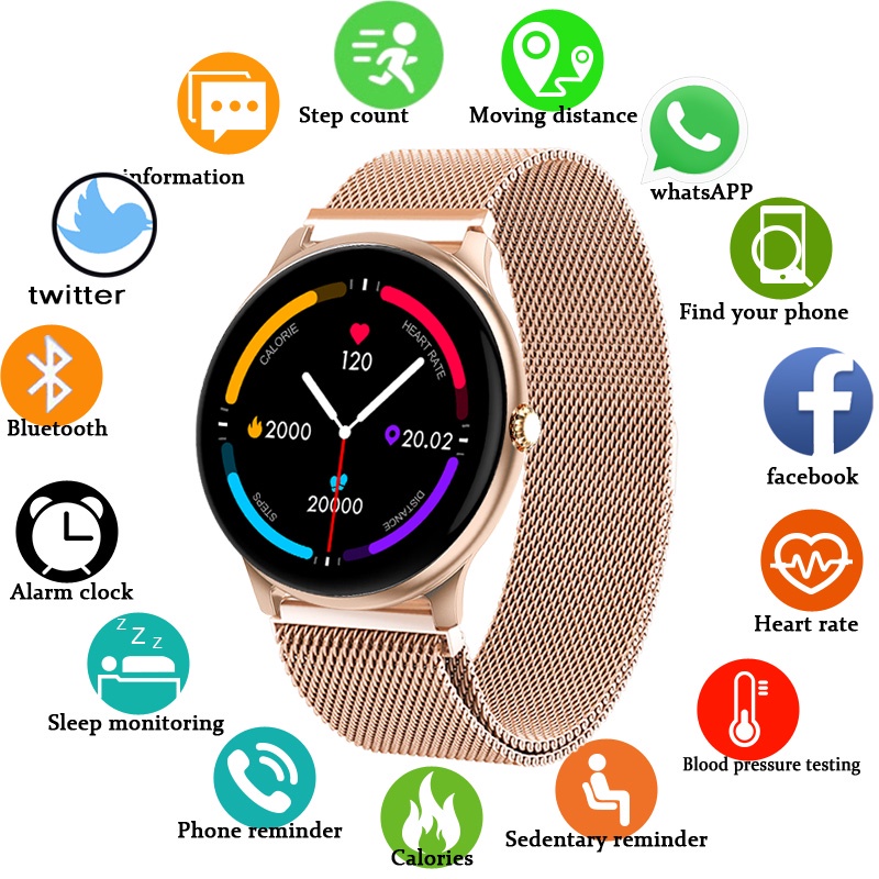 Para Android Xiaomi 2022 Novo Bluetooth Chamada Moda Relógio Inteligente Damas Frequência Cardíaca Pressão Arterial Multifuncional Esportivo Masculino Mulher Impermeável Smartwatch Feminino