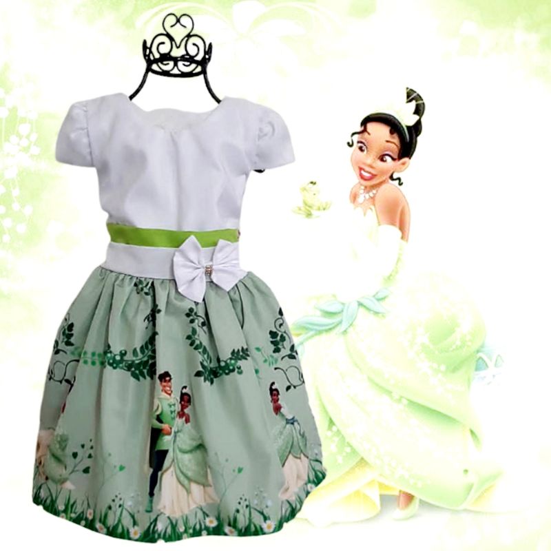 Vestido Infantil Princesa Tiana e o Sapo no Bosque