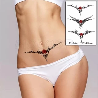 Tatuagem Temporária Adesivo Rosa Vermelha Detalhes W9956