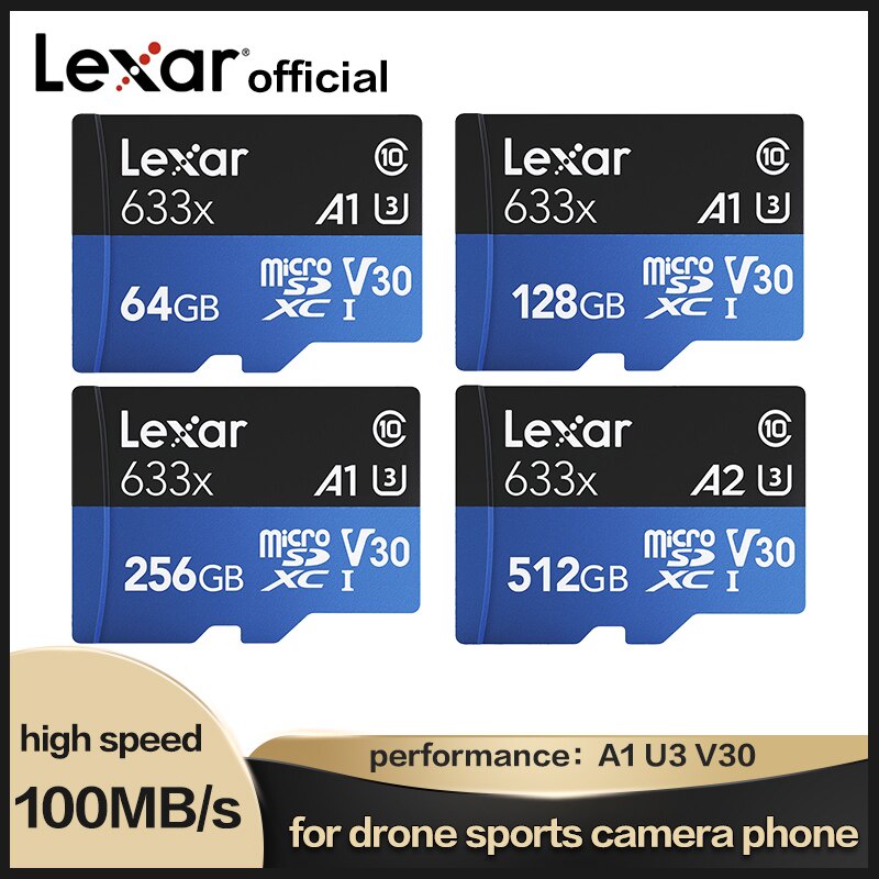 Lotto Schede Micro SD Lexar 633x 100MB/s - 32GB 128GB 256GB 512GB - SDHC/SDXC HD 4K