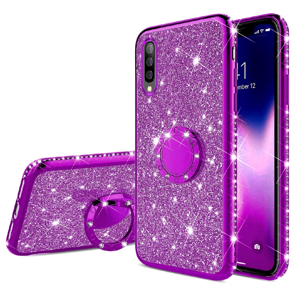 Capa de Celular em Silicone com Suporte e Brilhos/Glitter para