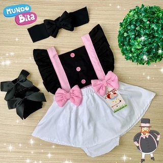 Jardineira Romper Saia Mundo Bita Infantil Menina Bebe (Não acompanha meia)