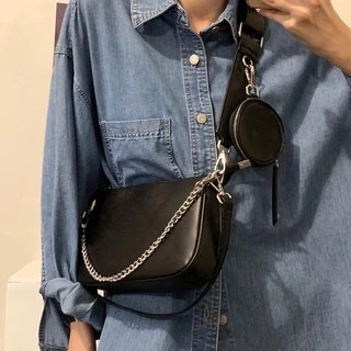 bolsa feminina correte 3 alça couro sintético com bolsinha porta moeda