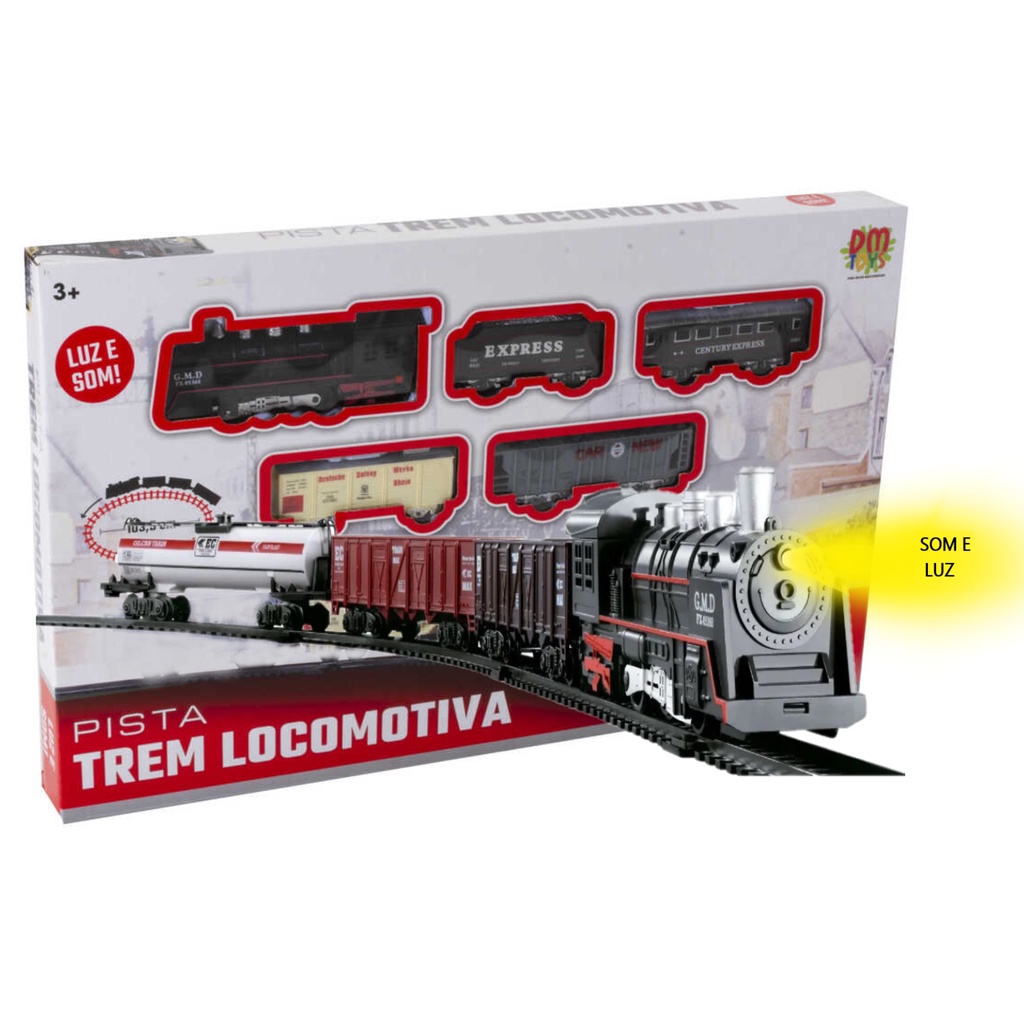 Locomotiva Trem Grande Trilhos 5 Vagões Brinquedo Infantil