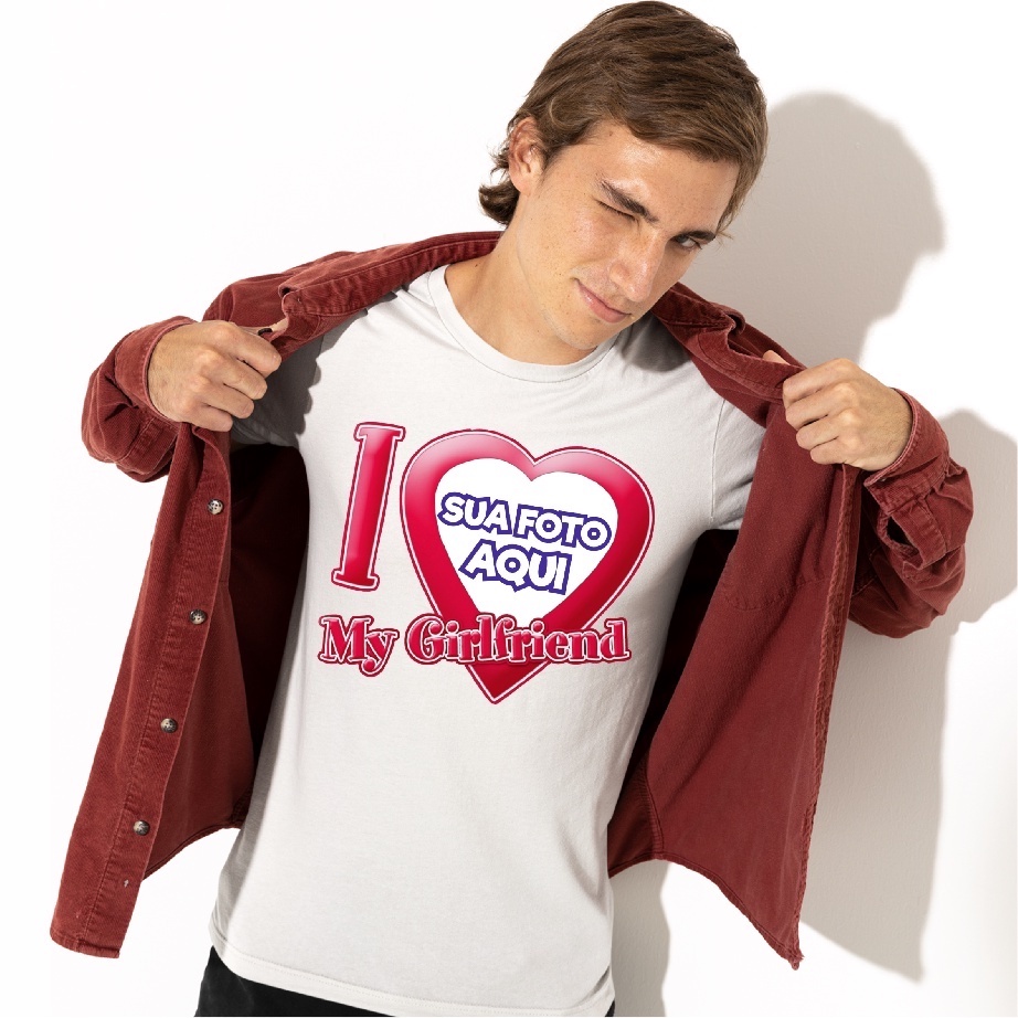 Camiseta Personalizada I love My Girlfriend, I love My Boyfriend, com foto promoção