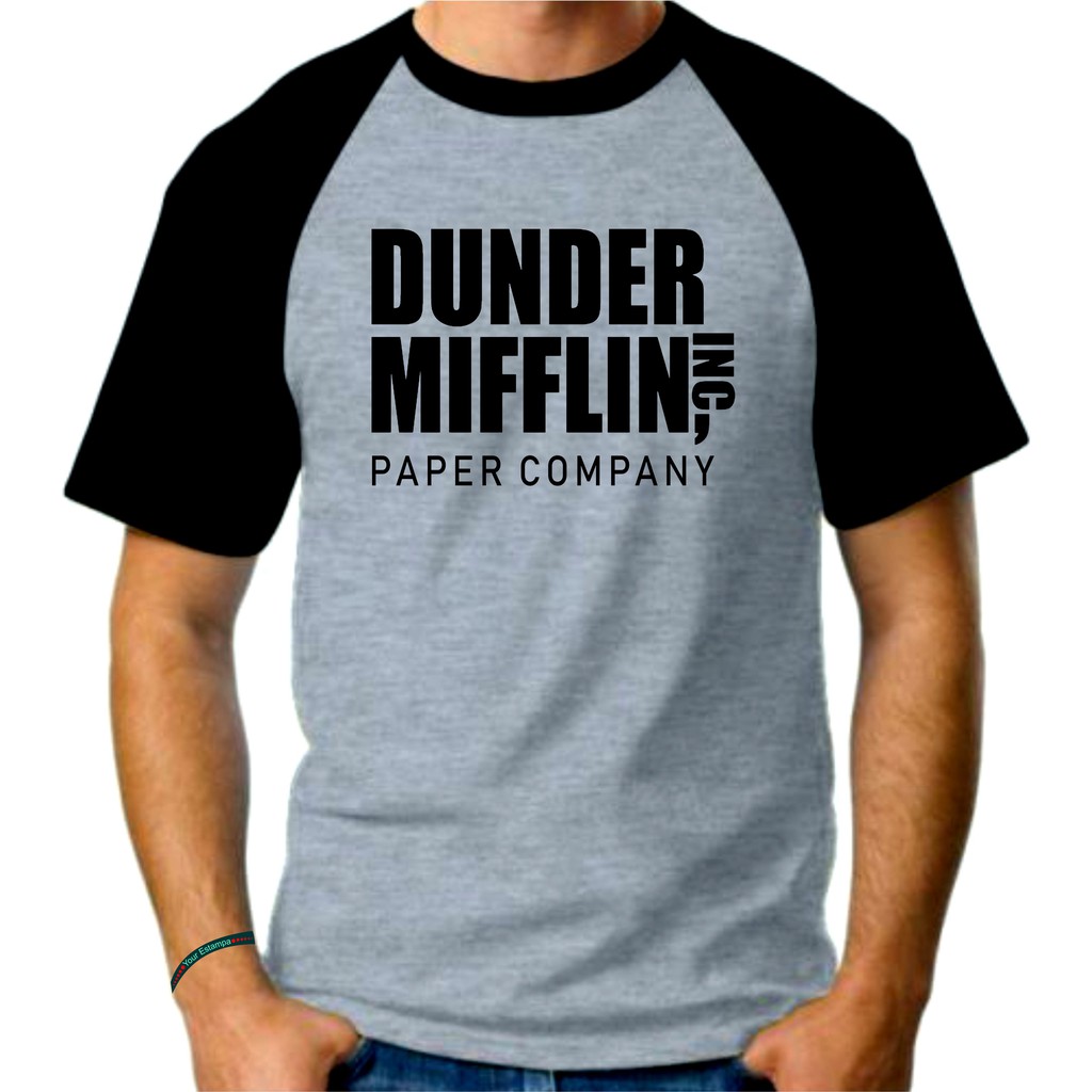 Camiseta Raglan Mescla Adulto Masculina, Dunder mifflin paper company