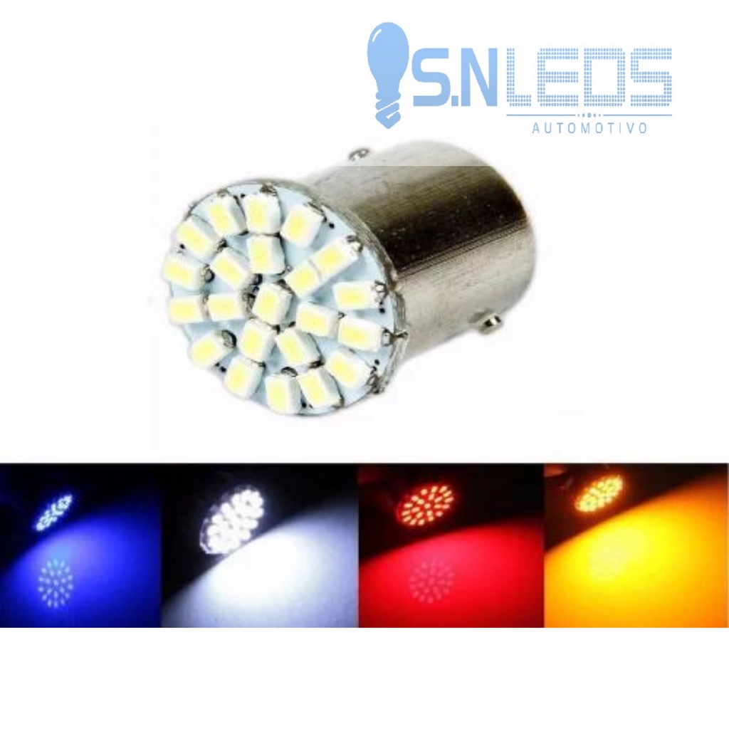 Lâmpada Led 1156 1 polo CORES Ba15s com 22 Leds Ré Placa Freio Break ...