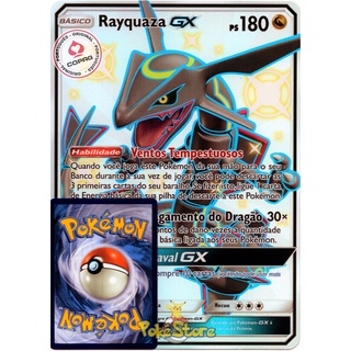 Carta Pokemon Em Metal Rayquaza GX Shiny - Colecionador | Cartinhas Pokémon