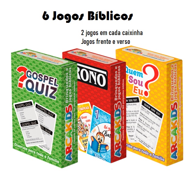 Kit com 3 Caixas contendo 6 Jogos Bíblicos de Cartas: Gospel Quiz + Quem  Sou Eu + Perguntas e Respostas Bíblicas