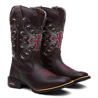 Bota Texana Country Cowgirl Vaqueira Cowboy Vaqueiro em Couro Blaqueado Solado Borracha Colado e Costurado para Roça Fazenda Sítio Chácara Festas Produto Original da Marca Mundo Texano A Melhor Marca de Calçados Country