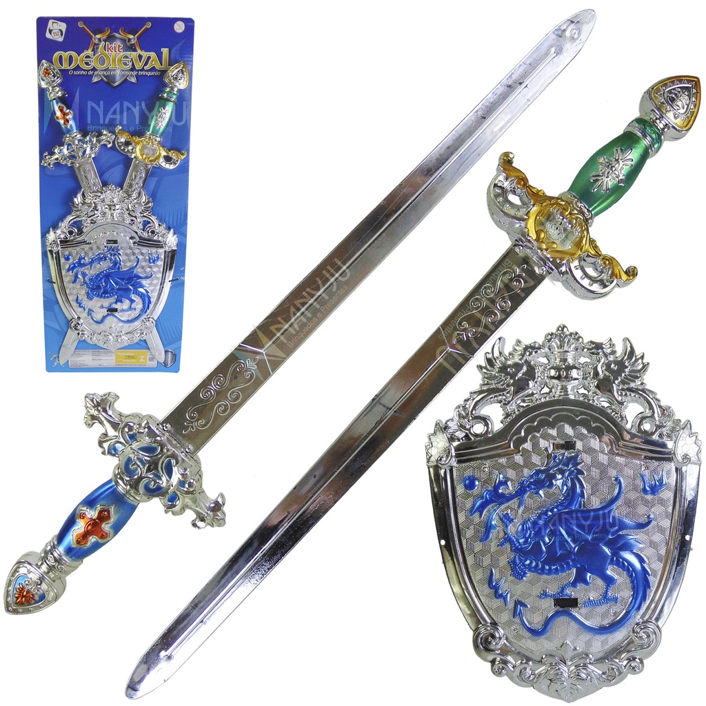 Espada De Brinquedo Kit Medieval Escudo Prateado Guerreiro | Shopee Brasil